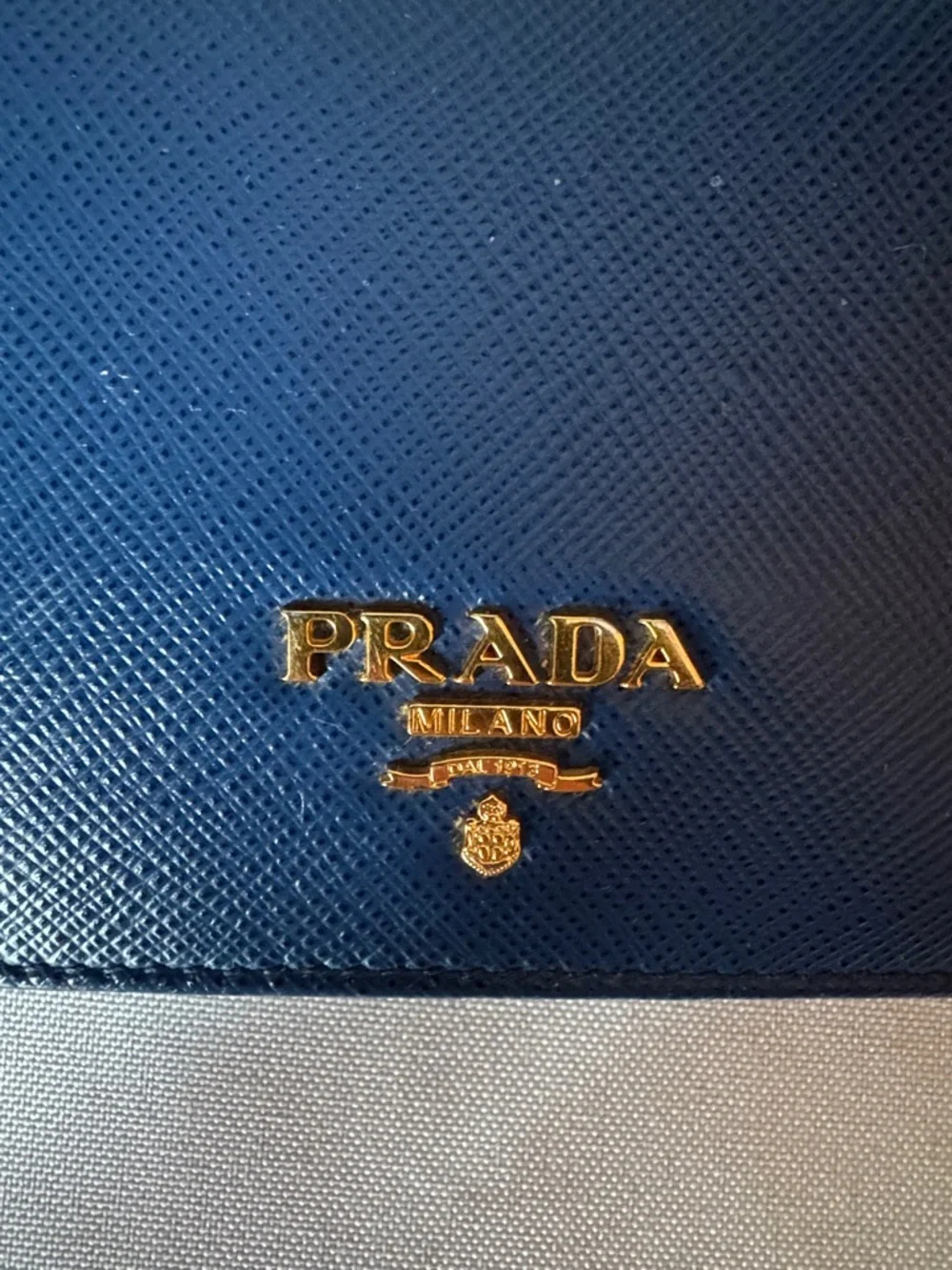 Prada Navy Saffiano Multicolor Leather Bifold Wallet with Gold Logo